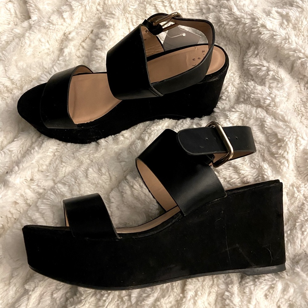 Black Leather Wedge Heels